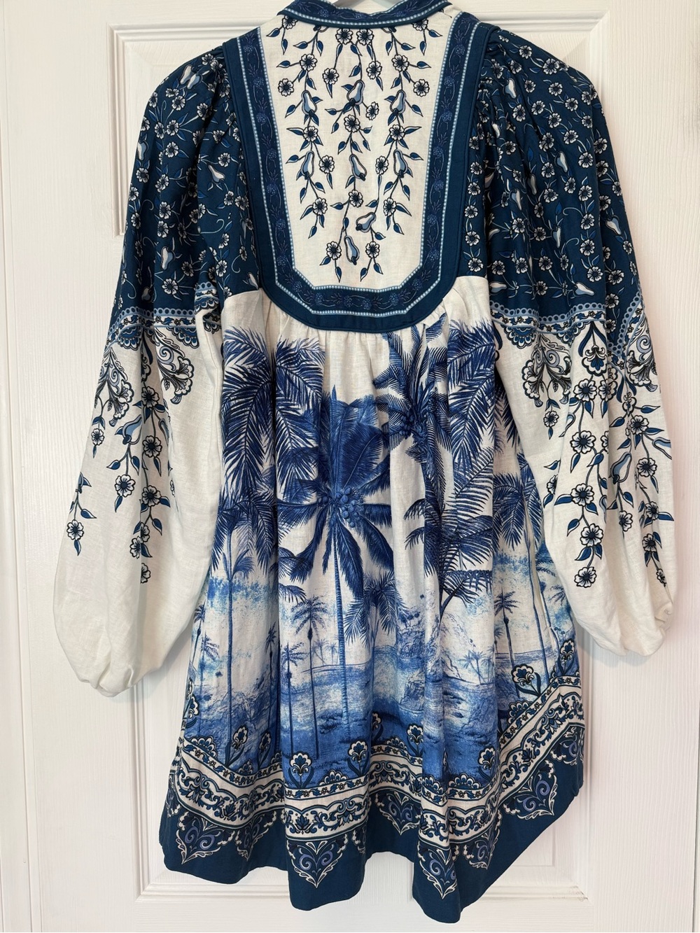 FARM Rio Blue and White Printed Tie-Front Mini Dress - Picture 4 of 5